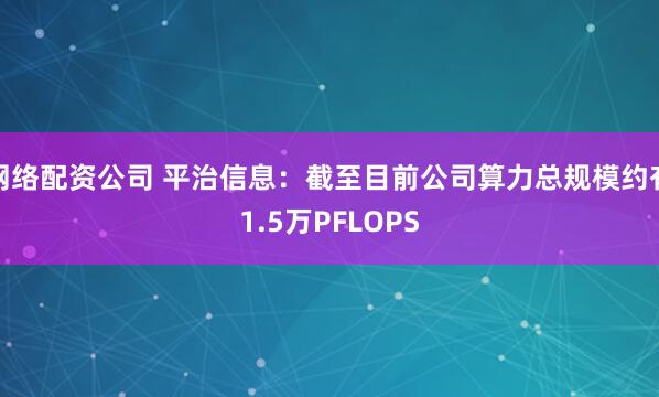 网络配资公司 平治信息：截至目前公司算力总规模约有1.5万PFLOPS