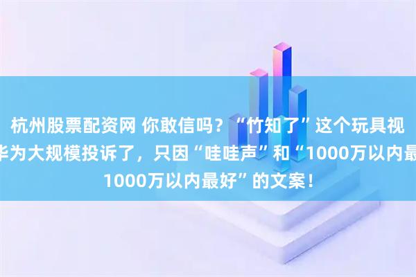 杭州股票配资网 你敢信吗？“竹知了”这个玩具视频，目前被华为大规模投诉了，只因“哇哇声”和“1000万以内最好”的文案！